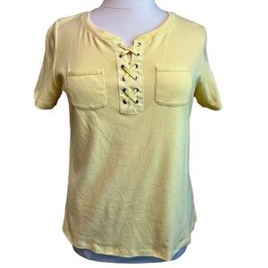 NWOT Karen Scott Yellow Short Sleeve Lace-Up T-Shirt Tee Top